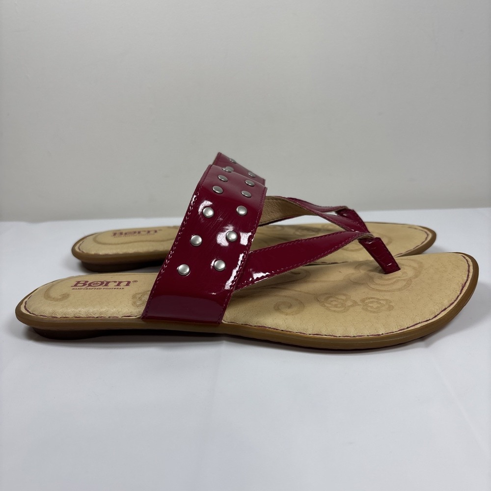 Born Womens 9 Krysten Patent Leather Thong Red/Fuchsia Sandals Festival Comfort